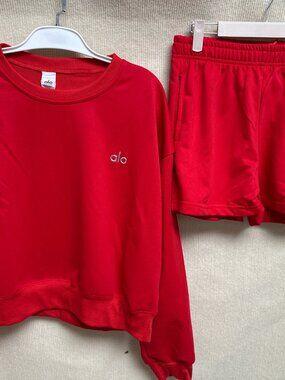 ALO Red Hoodie Set and Shorts Set